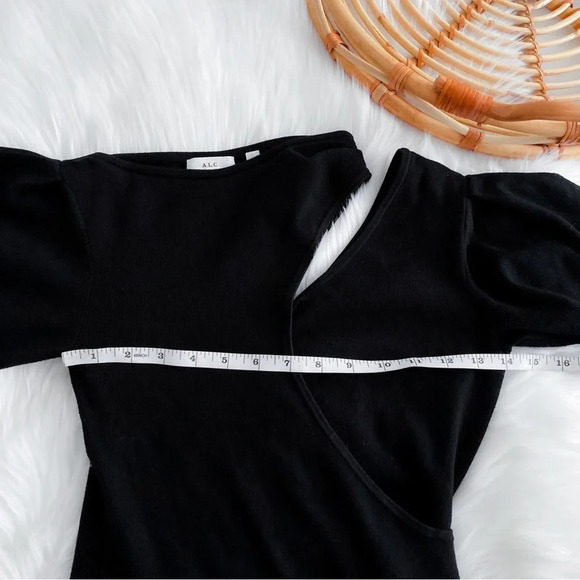 A.L.C Lorelei Dress Black Midi Cocktail Rib Knit Cut Out Long Sleeves - Picture 13 of 15